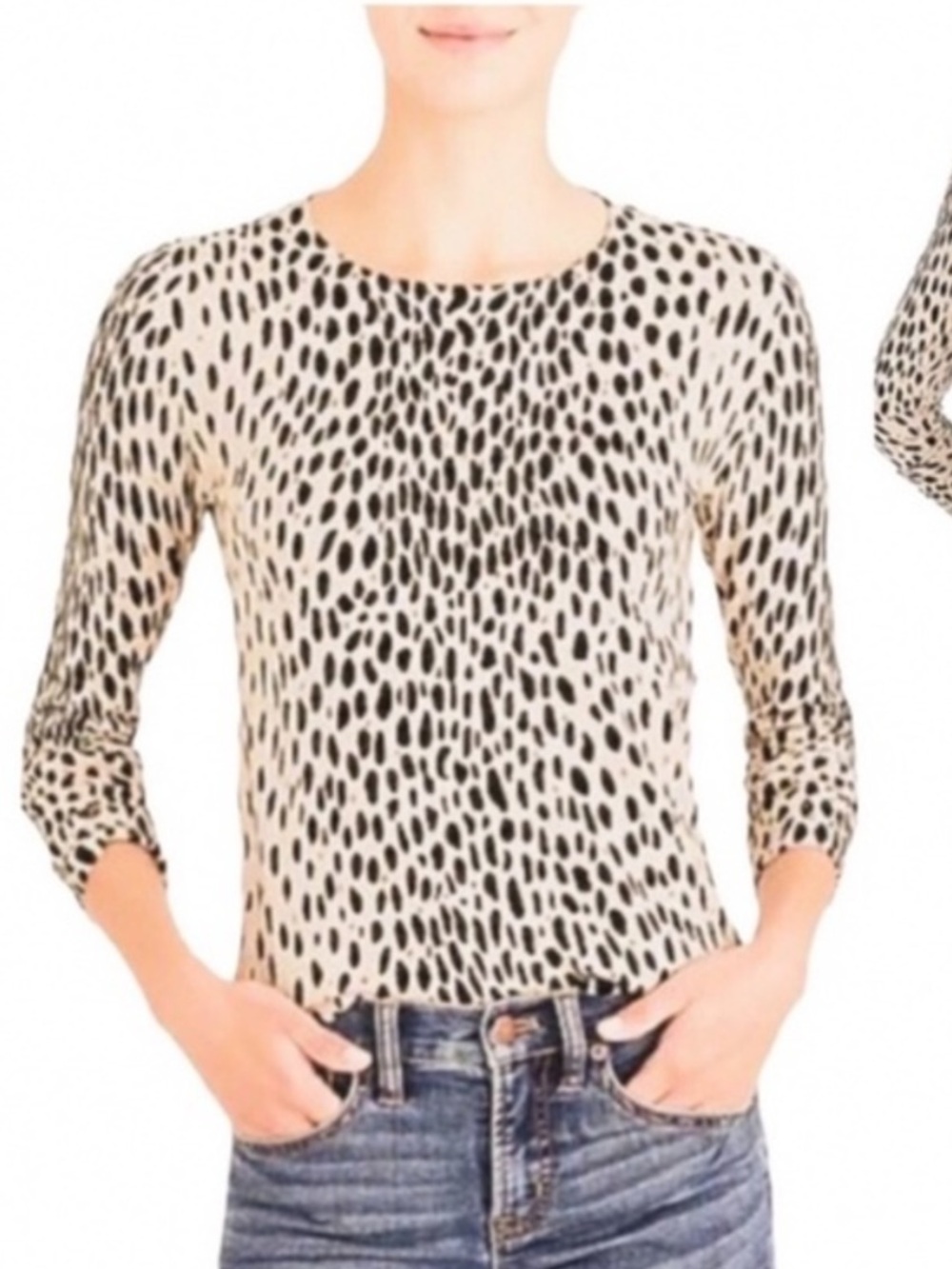 JCREW MERCANTILE Animal Print Crewneck Thin Sweater Long Sleeve Beige Black S